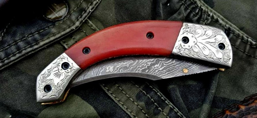 Custom Handmade Damascus Steel Folding Pocket Knife