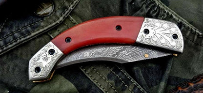 Custom Handmade Damascus Steel Folding Pocket Knife