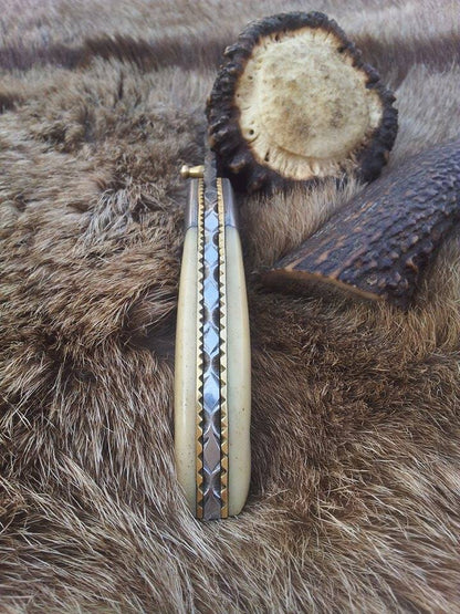 Everyday Carry Damascus Steel Folding Pocket Knife with Bone Handle & Damascus Bolster