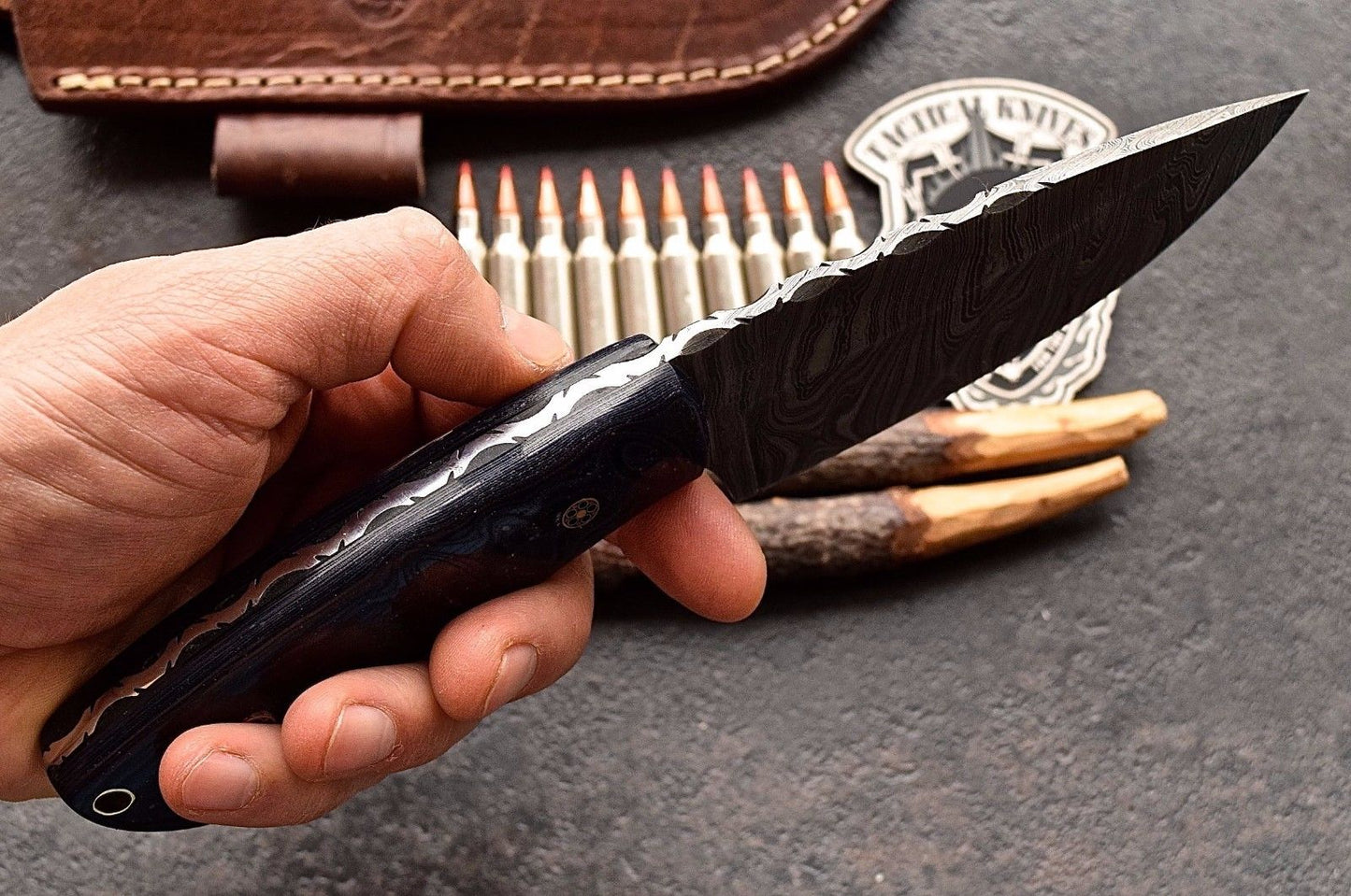 Custom Handmade Twist Damascus WIDE Deer - Elk Hunting Skinner EDC Knife