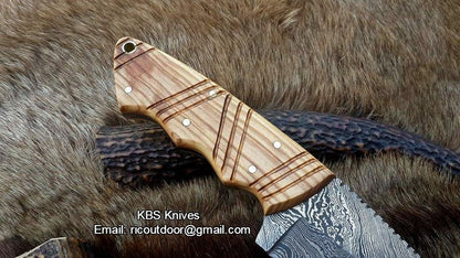 Custom Handmade Fixed-Blade Skinning Knife with Olivewood Handle