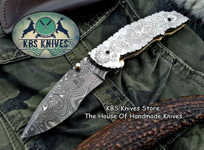Custom Handmade Damascus Steel Folding Pocket Knife