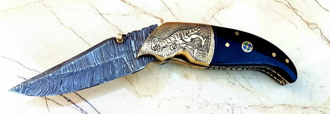 Custom Handmade Damascus Steel Folding Pocket Knife