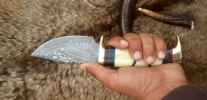 The Artisan's Blade: Custom Handmade Damascus Steel Hunting Knife | Camel Bone & Brass Accents | 9 Inches | KBS Knives