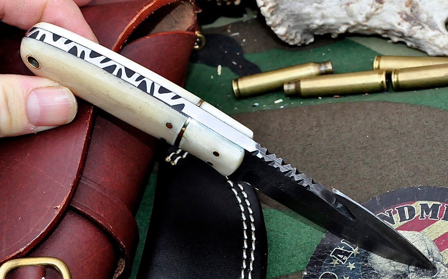 Custom Handmade Damascus Steel Guthook Skinning Knife