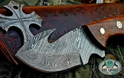 Custom Handmade Damascus Steel Guthook Skinning Knife