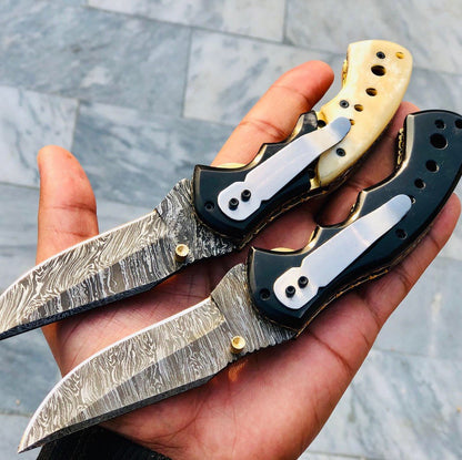 Custom Handmade Damascus Blade EDC Folding Pocket Knife With Pocket Clip