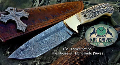 Custom Handmade Damascus Steel Hunting Skinning Camping Knife