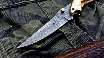 Custom Handmade Damascus Steel Folding Pocket Knife