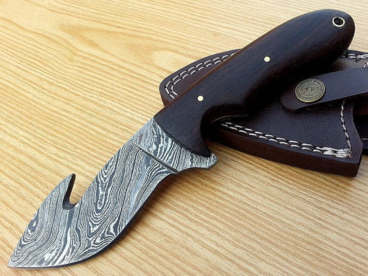 Full Tang Hand Made Damascus Blade Guthook Knife