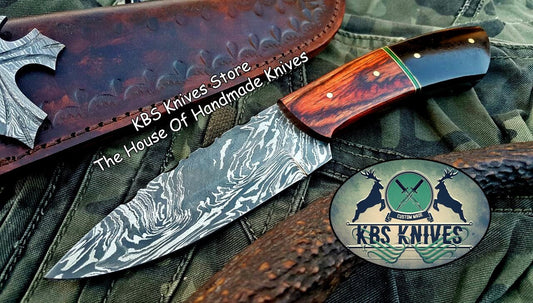 Custom Handmade Damascus Steel Hunting Skinning Knife