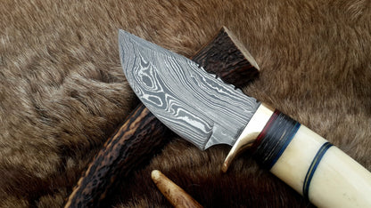 The Artisan's Blade: Custom Handmade Damascus Steel Hunting Knife | Camel Bone & Brass Accents | 9 Inches | KBS Knives