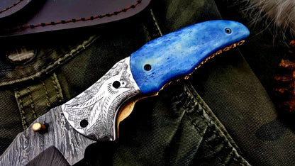 Custom Handmade Damascus Steel Folding Pocket Knife