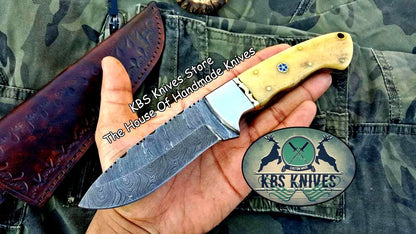 Custom Handmade Damascus Steel Hunting Skinning Camping Knife