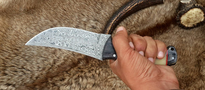 The Master Hunter: Custom Handmade Damascus Steel Fixed-Blade Hunting Knife | Camel Bone & Exotic Wood | 10 Inches | KBS Knives
