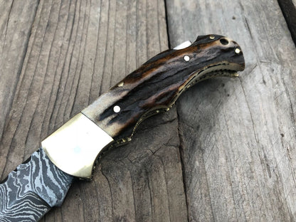 Beautiful Custom Handmade Damascus Steel EDC back Lock Pocket knife
