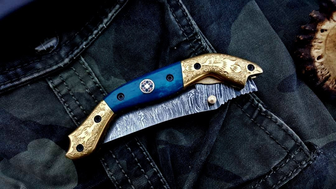Custom Handmade Damascus Steel Folding Pocket Knife