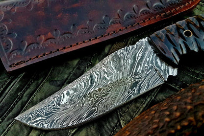 Custom Handmade Firestorm Damascus Steel Hunting Skinning Knife