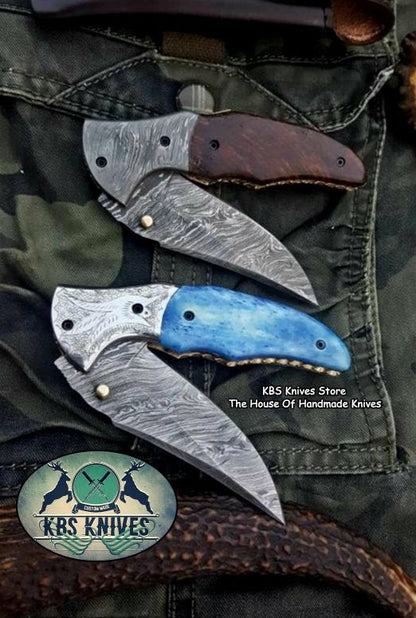 Custom Handmade Damascus Steel Folding Pocket Knives ( Deal )