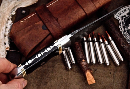 Custom Handmade Deer Hunting Knife with Damascus Steel Blade