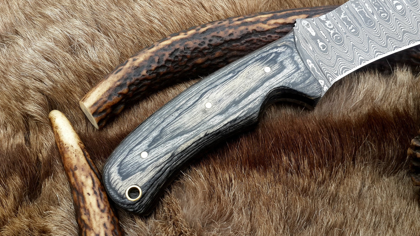 The Tactical Hunter: Custom Handmade Damascus Steel Tactical Hunting Knife | Exotic Wood Handle | 9 Inches | KBS Knives