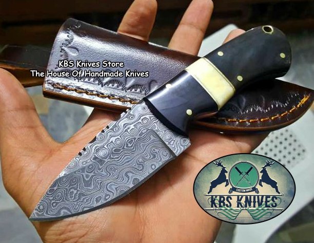 Custom Handmade Raindrop Damascus Steel Skinning Knife