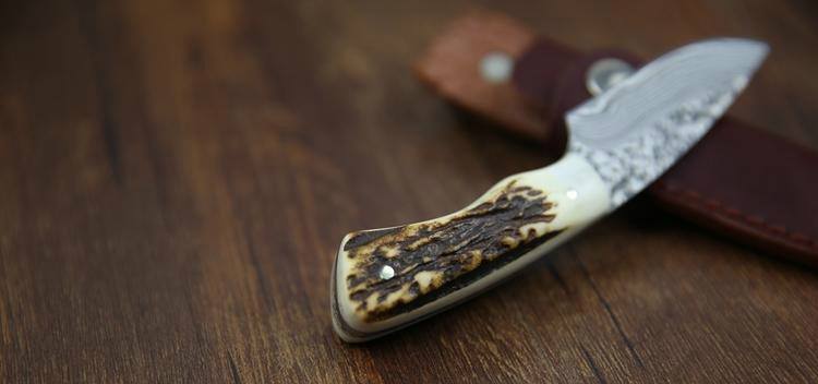 Custom Handmade Twist Damascus New Zealand Red Stag Hunting Skinning Knife