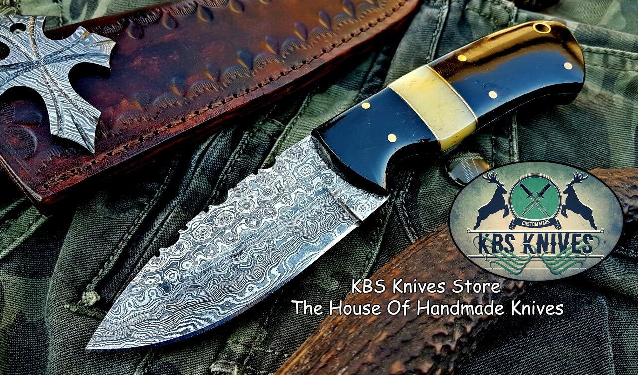 Custom Handmade Raindrop Damascus Steel Skinning Knife