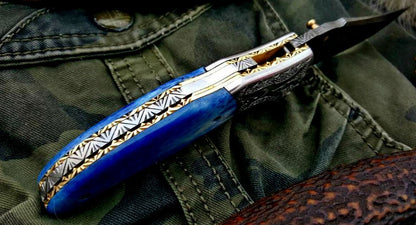 Custom Handmade Damascus Steel Folding Pocket Knife