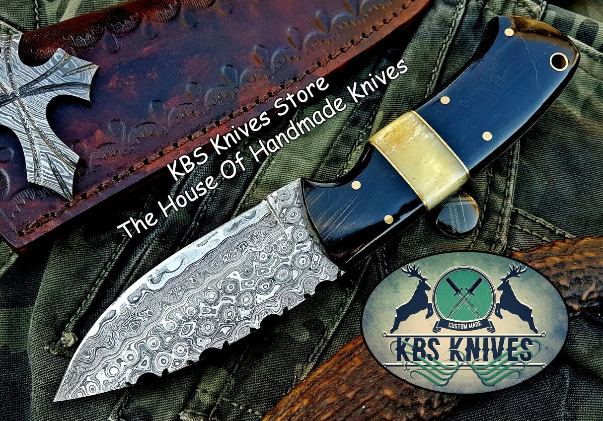 Custom Handmade Raindrop Damascus Steel Skinning Knife