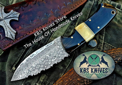 Custom Handmade Raindrop Damascus Steel Skinning Knife