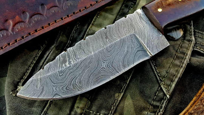 Custom Handmade Twist Damascus Steel Skinning Knife