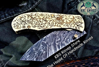 Custom Handmade Damascus Steel Folding Pocket Knife
