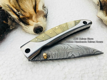 Custom Handmade Damascus Steel Blade Folding Pocket Knife