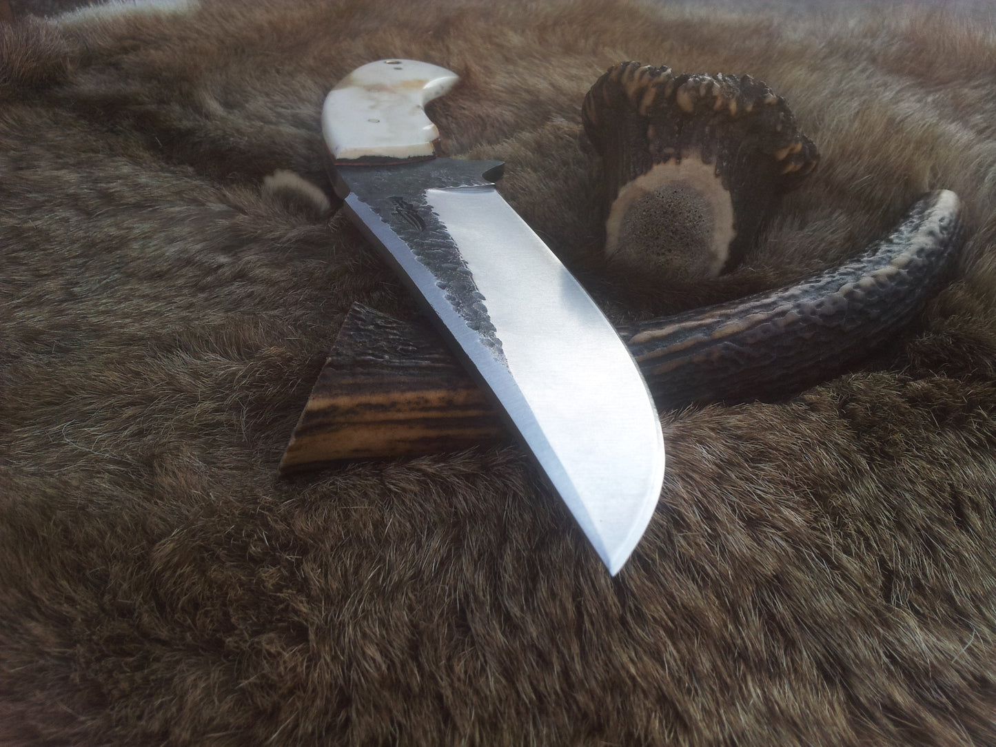 Custom Handmade 1095 Best Hunting Knife | Camel Bone Handle with Brass Lanyard Hole | 10.5 Inches | Leather Sheath | KBS Knives