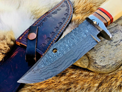 Custom Handmade Damascus Blade Hunting Skinning Knife