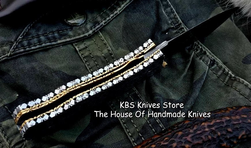 Custom Handmade Damascus Steel Folding Pocket Knife