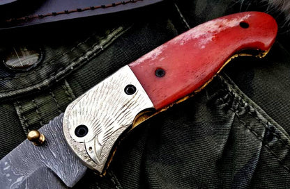Custom Handmade Damascus Steel Folding Pocket Knife