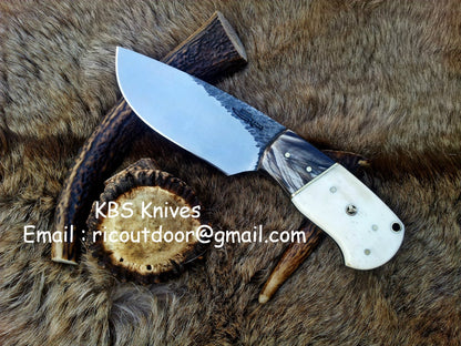 Custom Handcrafted 1095 Forged Steel Skinning Knife with Buffalo Horn and Camel Bone Handle - 8 Inch Hunting Knife