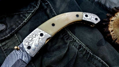 Custom Handmade Damascus Steel Folding Pocket Knife