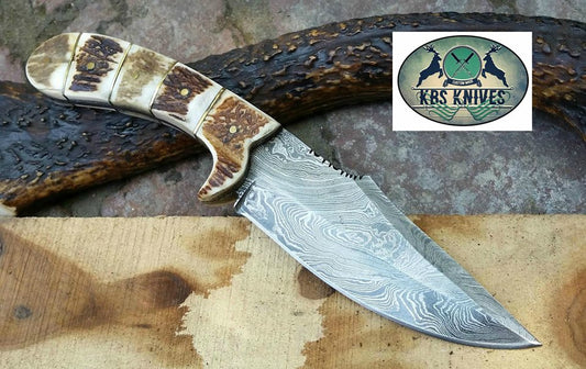 Custom Handmade Damascus Steel Deer Antler Horn Knife