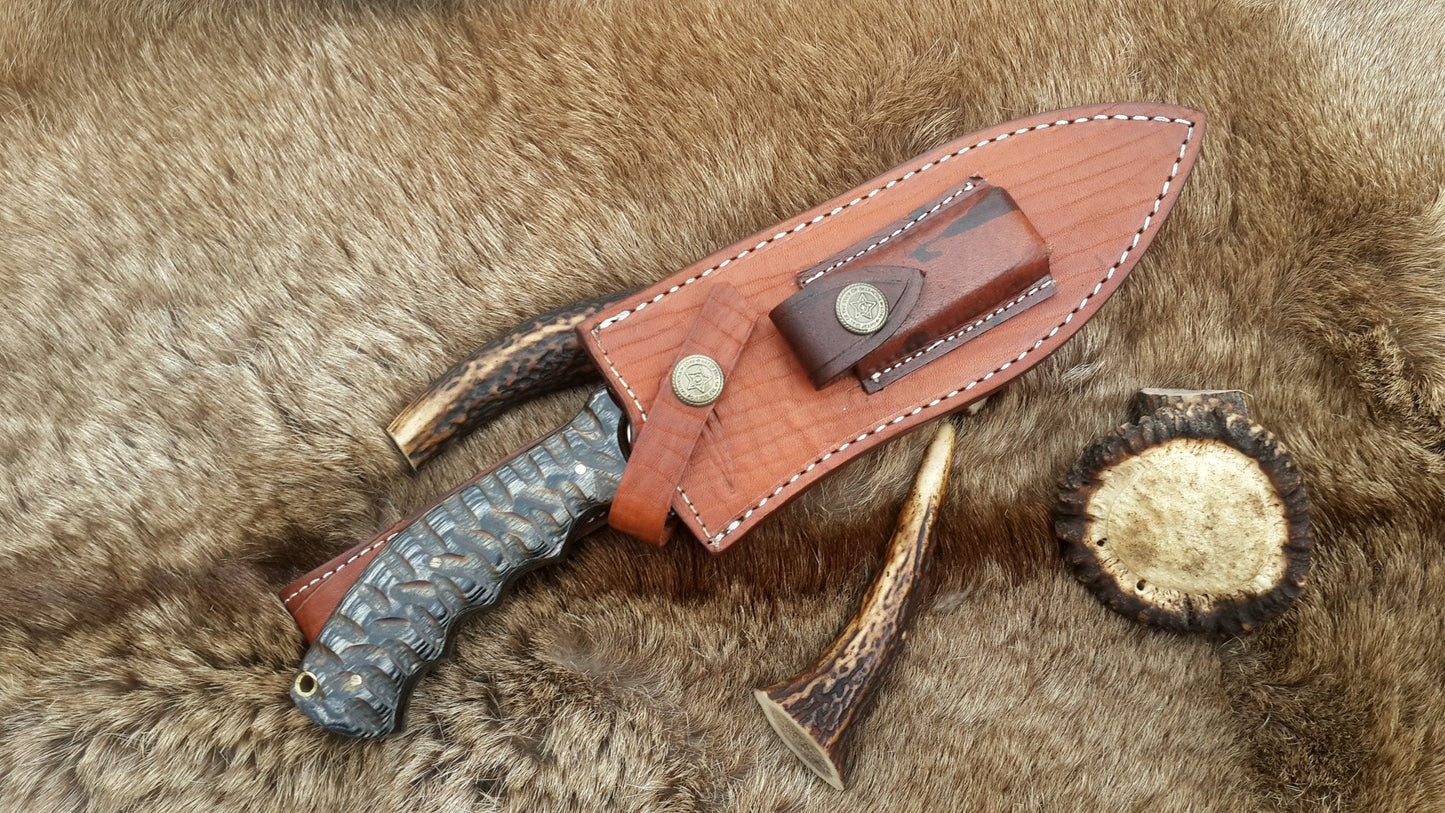 The Ultimate Boar Slayer: Custom Handmade D2 Steel Fixed-Blade Pig Hunting Knife | Exotic Wood Handle | 11.5 Inches | KBS Knives
