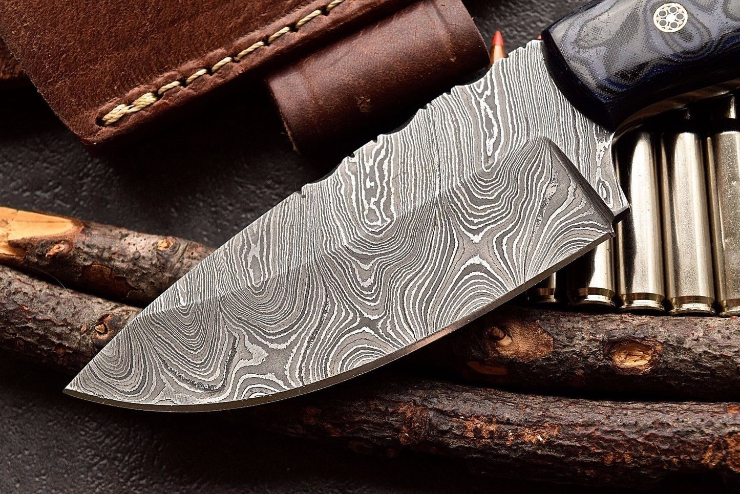 Custom Handmade Twist Damascus WIDE Deer - Elk Hunting Skinner EDC Knife
