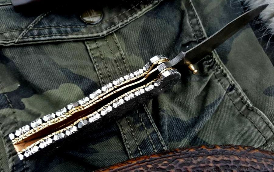 Custom Handmade Damascus Steel Folding Pocket Knife