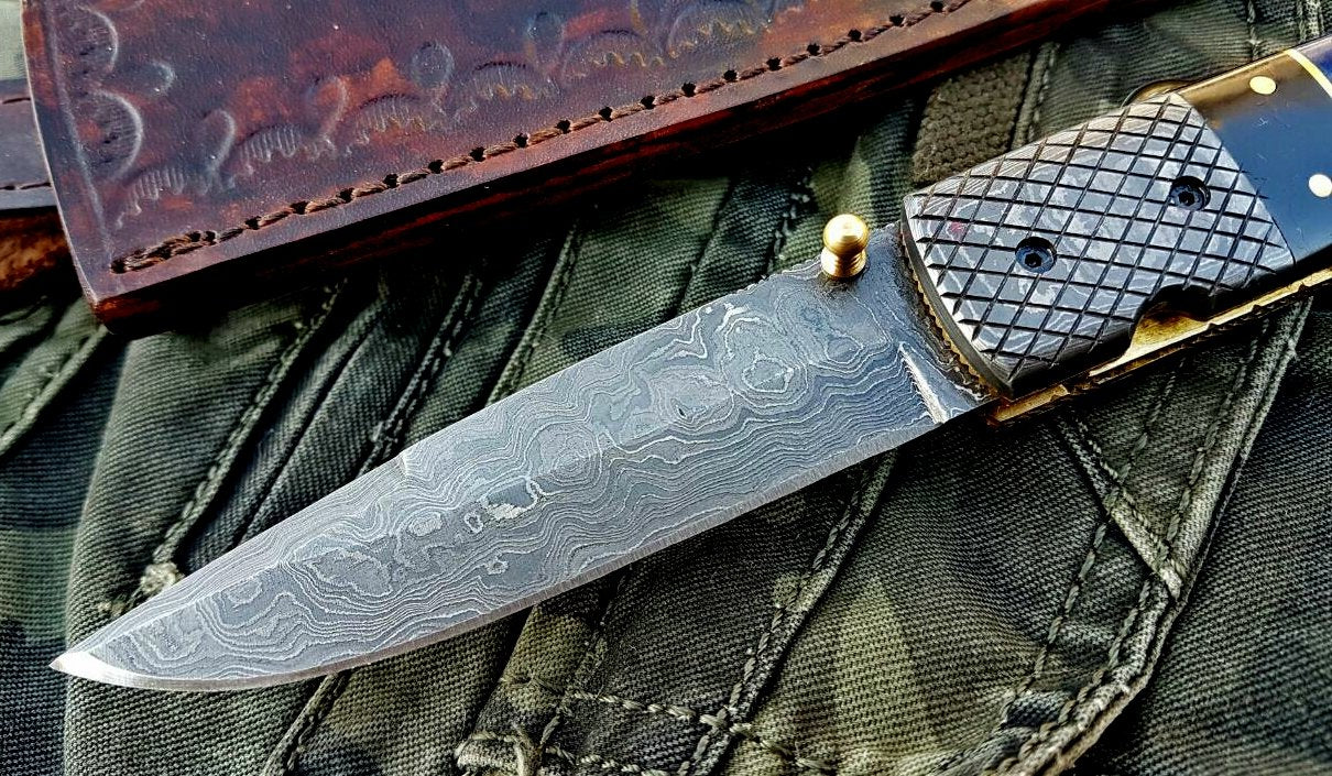 Custom Handmade Damascus Blade Folding Pocket Knife