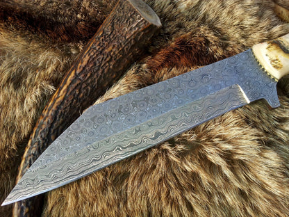 Handmade Damascus Steel Seax Knife – Viking Full Tang Fixed