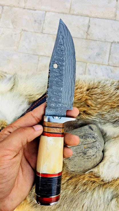 Custom Handmade Big Hunting Knife with Damascus Steel Blade