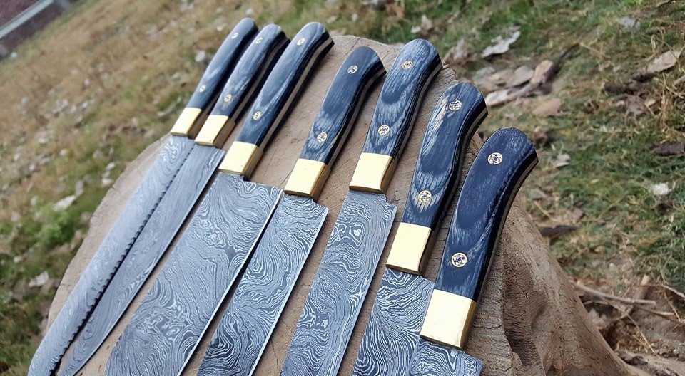 Full Tang Custom Handmade Damascus Steel Kitchen Knives Set
