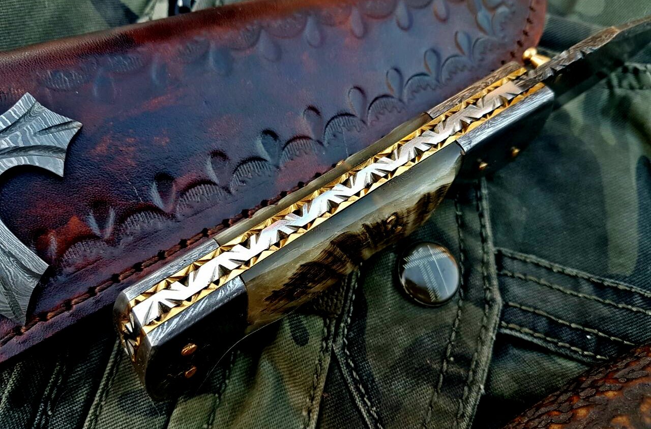 Custom Handmade Damascus Steel Folding Knife