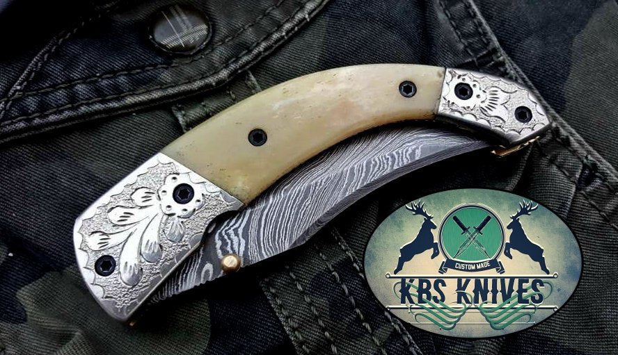 Custom Handmade Damascus Steel Folding Pocket Knife